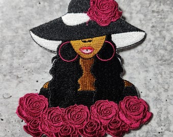 Patch Party Club, "Sassy Rose" Sophisticated Diva, (1-pc)Iron-on Afrocentric Patch, Size 4", Patch for Jackets, Socks, Hats and Bags