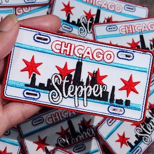 Collectable:&quot;Chicago STEPPER&quot; (1-pc) Iconic License Plate, Iron-On Embroidered Patch; Popular City Emblem, Sz. 4&quot;x1.75&quot; Patch for Clothing