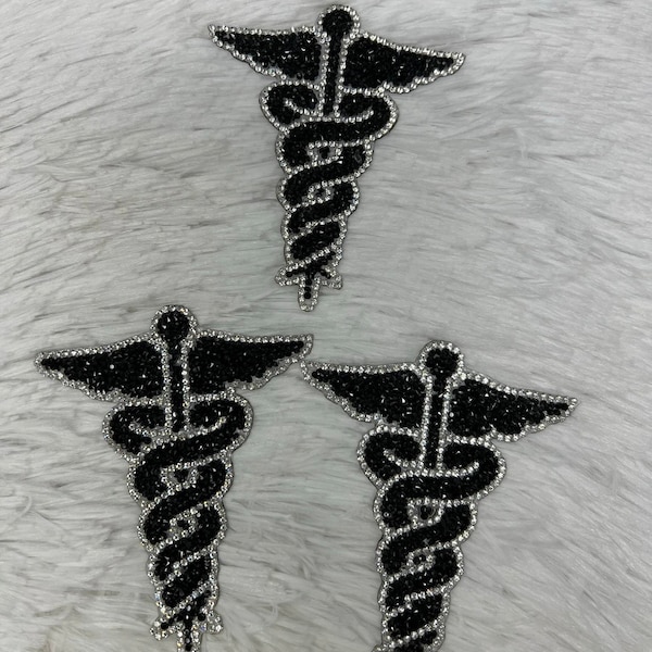 New, 1-pc Caduceus RHINESTONE Iron-on Patch, 4",Great Gift for Medical Nurse, Doctor, EMT, Techs, Paramedics, Patch for Hats, Crocs, Jackets