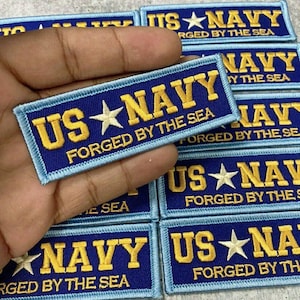 New &quot;US NAVY&quot; Military Emblem, Navy Blue & Gold, with White Star, Embroidery Patch, Size 3&quot;x1&quot;, Iron-on Patch, Small Badge for Clothing