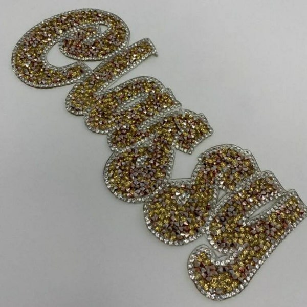 NEW Arrival, Gold & Pink Crushed "Classy" Rhinestone Patch with Adhesive, Rhinestone Applique, Size 9", Czech Rhinestones, DIY