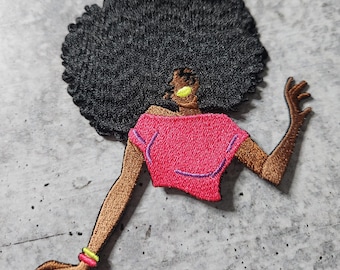 Patch Party Club, "Wavy Fro Chic"(1-pc)Iron-on Afrocentric Patch, Size 4", Patch for Jackets, Socks, Hats, Bags, Shoes, and More DIY