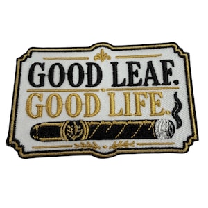 Patch Party Club (1 pz.), 'Good Leaf. Good Life', toppa ricamata per sigari da 3,5 pollici, applicazione con scritta per amanti dei sigari
