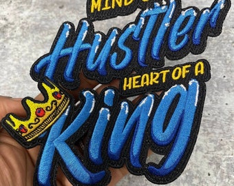 Popular Patch, 1-pc, "Mind of a Hustler, Heart of a King" Jacket Patch, Iron-on Embroidered Patch, Patches for Men, Size 5", Varsity Jacket