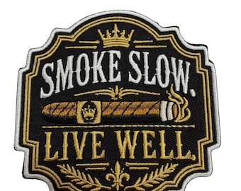 Patch Party Club (1 pièce), écusson brodé « Fumez lentement, vivez bien » de 8,25 cm, cadeau pour les amateurs de cigares, applique décorative