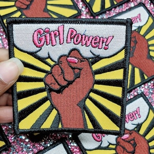 Exclusive "Girl Power" Iron-on Embroidered Afrocentric Patch; Grl Pwr, Feminist Patch, Size 3"x3", Feminist AF, Positive Vibes, DIY Crafts