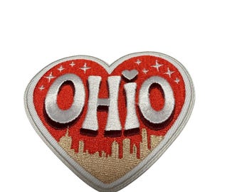 Patch Party Club (1-Pc.) Ohio Patch, Ohio State Pride Embroidered Adhesive Patch, Heart Shaped Ohio Souvenir, Midwest Travel Patch