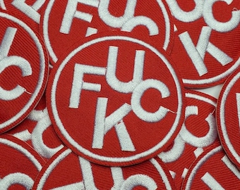 Insignia circular roja y blanca con la palabra "F*%k", parche bordado termoadhesivo, parche con palabrotas, parche genial para ropa, tamaño 3".