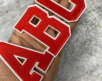 New, &quot;RED&quot; 3&quot; Embroidered Letter w/ White Felt, Varsity Letter Patch, 1-pc, Iron-on Backing, Choose Your Letter, A-Z Letters, Diy Letters,