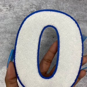 Numbers: 6" Large "White/Blue" Varsity Patches, Chenille w/Felt Letters, 1-pc, Choose Your Letter, 0 to 9 Patch, Iron-on, Jacket Patch