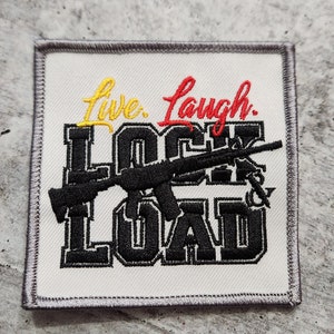 Patch Party Club, (1 pièce) écusson pour amateurs d'armes à feu « Live, Laugh, Lock N Load », 3 x 3 po. écusson thermocollant brodé pour vestes, casquettes de camionneur, sacs