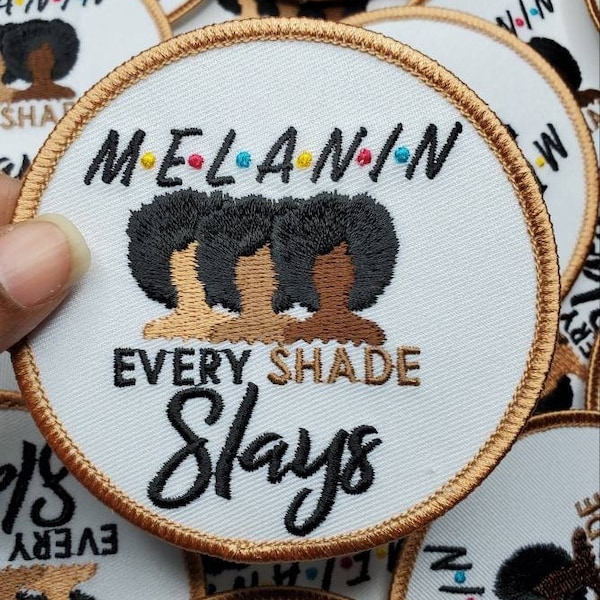 Melanin - Every Shade Slays - Popular Patch, 3.5-inch Circular Iron-on Embroidered Patch Applique, Melanin Magic Embroidery