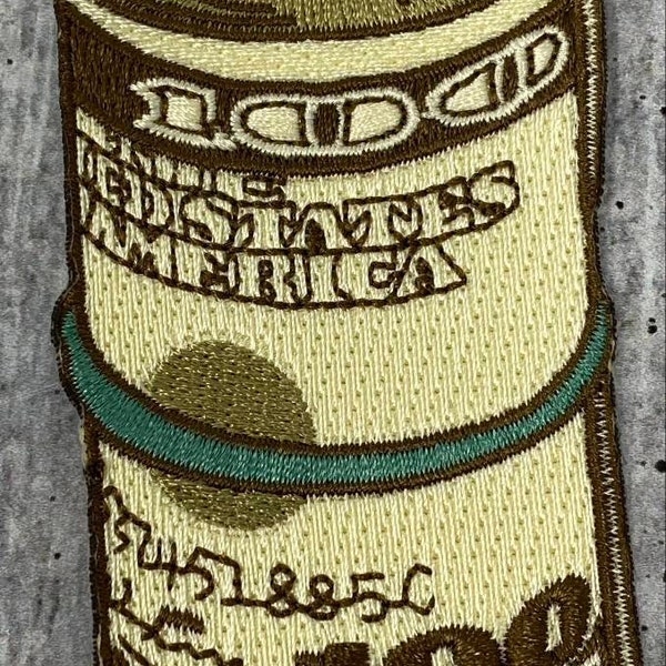 Exclusive, 1-pc, "100 dollar Bill" Money Roll, Size 3.5", Iron-on 100% Embroidered Patch; Hustler Gifts, Retro Style Gifts, DIY Applique
