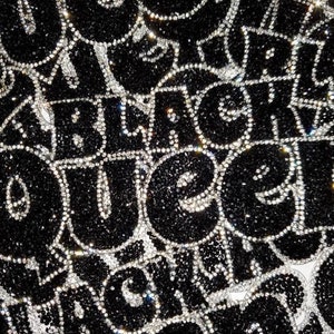 NEW, Blinged Out &quot;Black Queen&quot; Rhinestone Patch with Adhesive, Rhinestone Applique, Size 9&quot;x4&quot;, Czech Rhinestone Patch