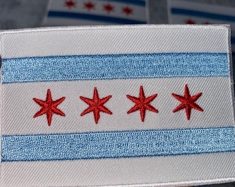 Collectable "Chicago Flag" Iron-On Embroidered Patch; Popular City, Chicago City Flag, Flag Day, Red/White/Blue Flag, 1-pc, Sz. 3.25"x2.15"