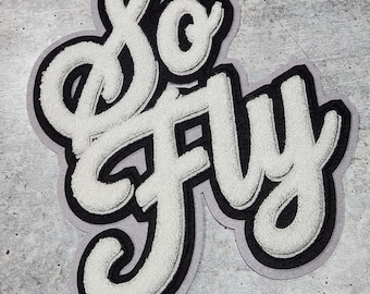 Patch Party Club, "So Fly" Chenille Patch – 8.5"x8.5" Sew-On or Glue-On Fashion Statement Badge, Large Jacket Patch, Varsity Jackets, Hoodie