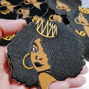 NEW Crowned Queen 4 Iron-On Patch, Embroidered Afrocentric Patch Cute Applique for Clothing & Accessories, Small Patch image 3