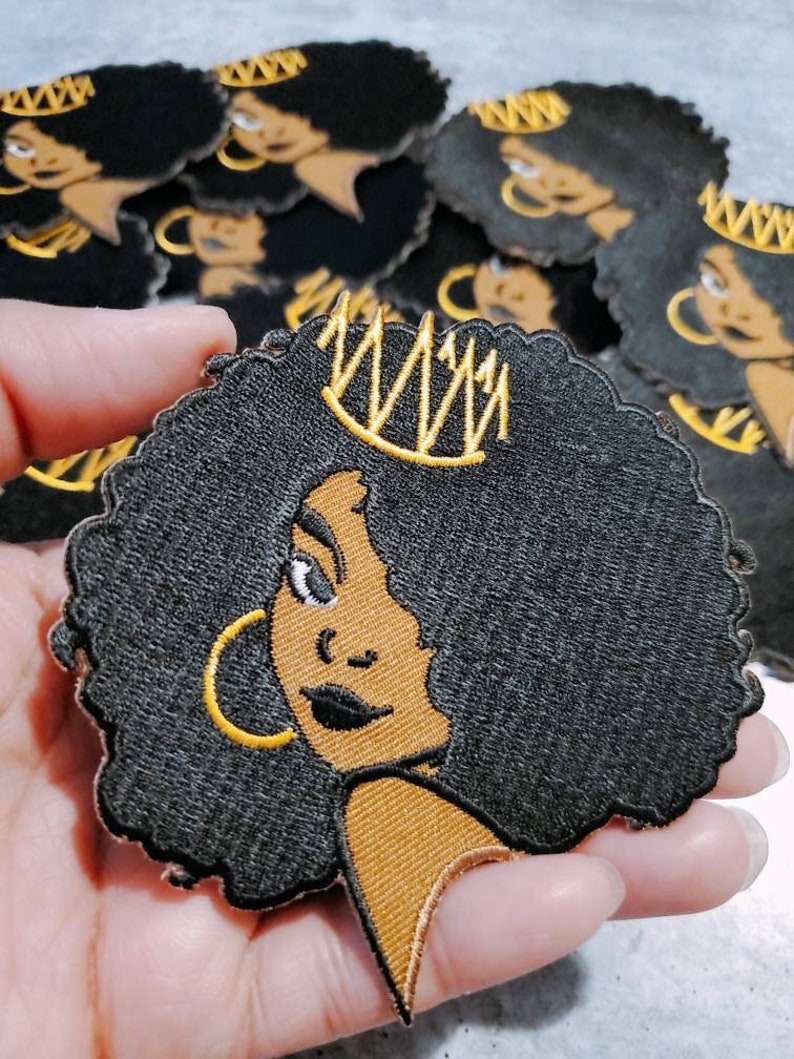 NEW Crowned Queen 4 Iron-On Patch, Embroidered Afrocentric Patch Cute Applique for Clothing & Accessories, Small Patch image 3