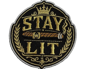 Patch Party Club (1 pièce), écusson brodé « Stay Lit » de 7,6 cm (3 pouces), cadeau pour les amateurs de cigares, applique décorative représentant un fumeur de cigares