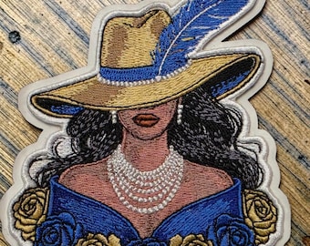 Patch Party Club, (1-pc) Blue & Gold, Embroidered Patch, 4" Iron-On Patch w/ 3M Adhesive Backing, Hat Fashion Patch