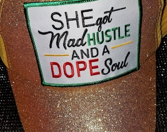 Cool, "She Got Mad Hustle..." Glitter Ponytail Hat, Messy Bun Hat, Women's Empowerment, Bling Hat, Bad Hair Day Hat, Gifts for Her