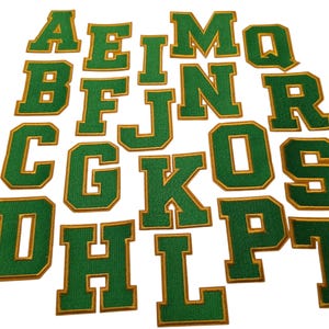 Patch Party Club, "Green w/GOLD Felt" Sz. 3" Embroidered Letter, 1-pc, Iron-on, A-Z Letters, DIY Letters, School Spirit Wear, Team Colors