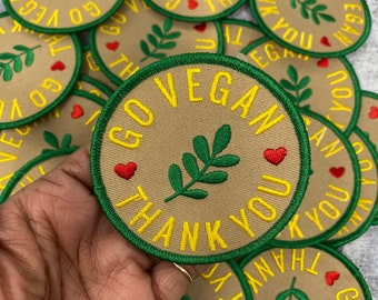 Kolekcja wegańska: Nowość, 1 szt., „Go Vegan, Thank You” 2,25” okrągła, haftowana naszywka do prasowania, prezent dla wegan, słodka naszywka na kurtki, czapki