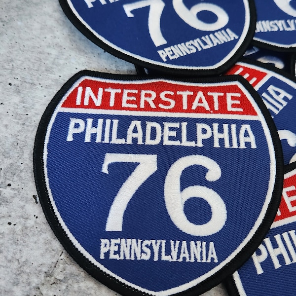 Collectable 1-pc, "PHILADELPHIA 4" Interstate 76"  Iron-On Embroidered Patch; Popular Pennsylvania Emblem, Red/White/Blue Badge, Patch for J