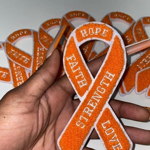 New 1-pc, Leukemia Cancer &quot;Orange Chenille&quot; Awareness Ribbon Patch, 5.5&quot; Iron or Sew-on, Cancer  Patch/Applique, Support Ribbon