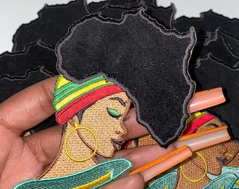 "Neue ""Locs of Motherland"" w / Samt Haar, 4" Bügelbild gestickt Afrocentric Patch; Niedliche Applikation für Kleidung & Accessoires, kleiner Patch."