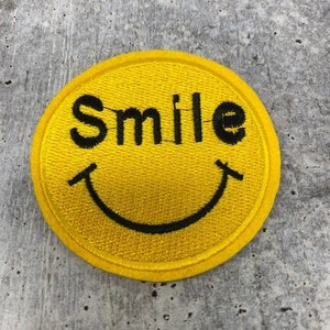 Exclusive 3x3-inch, Cool "Smile" Iron-on Embroidered Patch; Positive Vibes; Novelty Smiley Face, Cool Applique