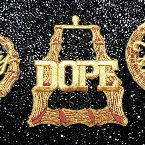 2-pc Gold Bamboo Earring Patch Set | Bamboo Collection | Iron-on Embroidered Appliques, Cool Patches for Clothing | Door Knocker Earrings