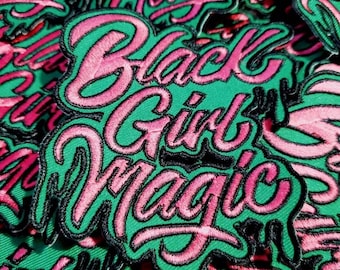 Pink & Green,"Drippin, Black Girl Magic" NEW Design, Iron-on Embroidered Patch, DIY Applique, Size 4", Cute Gift for Sorority Girl