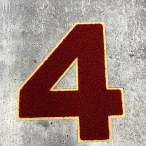 Numbers: 6&quot; Large &quot;Burgundy/Beige&quot; Varsity Patches, Chenille w/Felt Letters, 1-pc, Choose Your Letter, 0 to 9 Patch, Iron-on, Jacket Patch