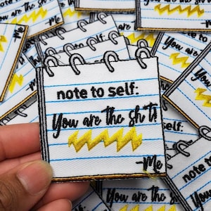 New SIZE, "Note to Self" DIY Notepad, Cool Novelty Patch, Embroidered Applique Iron On Patch, Size 2"x 2", Notepad Patch, Planner Girl