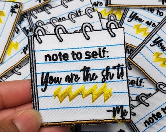 New SIZE, &quot;Note to Self&quot; DIY Notepad, Cool Novelty Patch, Embroidered Applique Iron On Patch, Size 2&quot;x 2&quot;, Notepad Patch, Planner Girl