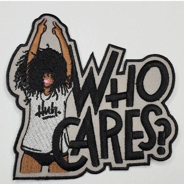 Embroidered Patch, Who Cares. Huh?, 4" Iron-on Patch,Applique for Clothing, Afro Diva, Cool Patch for Hats, and Jackets