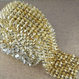 1-Yard, DIY Spikes, Studded Mesh, Sew, or Glue on, Pointed Spikes/Studs, Cone Flatback, Punk Rock Trim, Mesh Studs, Beaded Craft Supplies