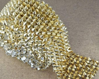 1-Yard, DIY Spikes, Studded Mesh, Sew, or Glue on, Pointed Spikes/Studs, Cone Flatback, Punk Rock Trim, Mesh Studs, Beaded Craft Supplies