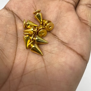 NEW, &quot;Screw on Spikes&quot;, 10mm &quot;GOLD&quot; Spiked Studs, Cone Spikes Screw-back Studs for Clothing, Leather, Spikes with Screws, 100 PCS