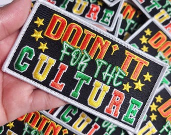 Patch Party Club, "Doin It For The Culture" Tamanho 5*3", (1 peça), Patch termocolante, empoderamento afrocentrado para jaquetas, bonés, bolsas e sapatos.