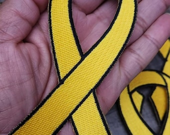 Childhood Cancer "Yellow" Ribbon Patch, Size 5" Embroidered (1 pc) Iron or Sew-on, Cancer  Patch/Applique, Patches for Causes