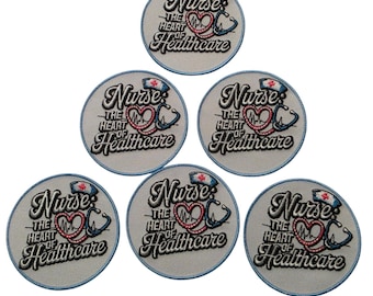 Patch Party Club (6-pc Wholesale Pack) "Nurse The Heart of Healthcare" Premium Iron-On Patches – Same Style, for DIY, Hats, Jackets, MSRP 55