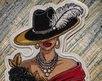 Patch Party Club, (1-pc) Red, Black & Gold, Embroidered Patch, 4" Iron-On Patch w/ 3M Adhesive Backing, Hat Fashion Patch