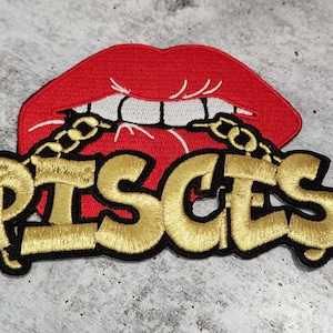 "Patch Party Club, ""Pisces"" 10x14cm Bügelbild (1 Stück) Poppin' Sternzeichen Aufnäher für Hüte, Jacken, Taschen, Socken und mehr, NEU, größere Größe."