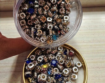Bulk: 6oz JAR, 8mm "Rhinestone" ASSORTED Colors, Bling Rivets w/ Pins for Pearl Setting Machine, Easy to Apply, Great For Denim, Bags