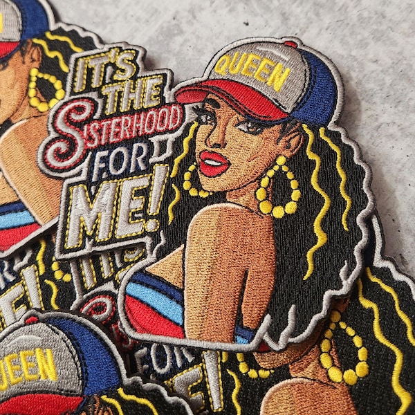 Patch Party Club, (1-pc) Sisterhood Patch, Size 4" – “It’s the Sisterhood for Me!” Queen Embroidered Iron-On Patch for Hats, Jackets, DIY