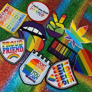 10-pc Pride Collection: Full Set of Embroidered LGBTQ Patches for Jackets, Hats, Crocs, Bags, & Apparel, Pride Gifts, Assorted Gift Bag