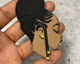 Nuevo parche bordado termoadhesivo "Belleza Trenzada" estilo afrocentrista, 8,9 cm (3,5"), ideal para manualidades, manualidades, Melanin Magic, aplique para chica negra
