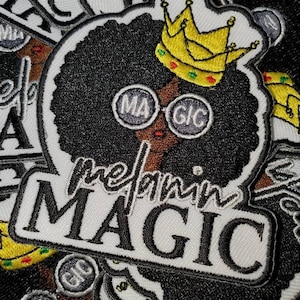 Melanin Magic &quot;Sunglasses&quot; Afro Puff Diva with Crown Patch, Popular Patch, 3.5-inch Iron-on Embroidered Patch; Cool Patch for Apparel